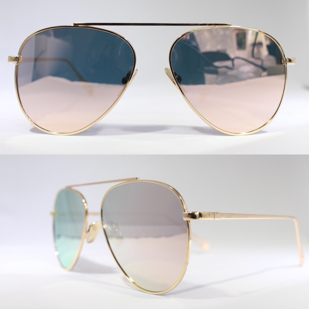 Gold aviator framed sunglasses w. Rose gold lens